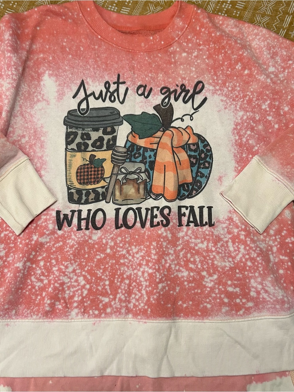 Time and Tru Coral bleached Fall Graphic Crewneck Sweatshirt